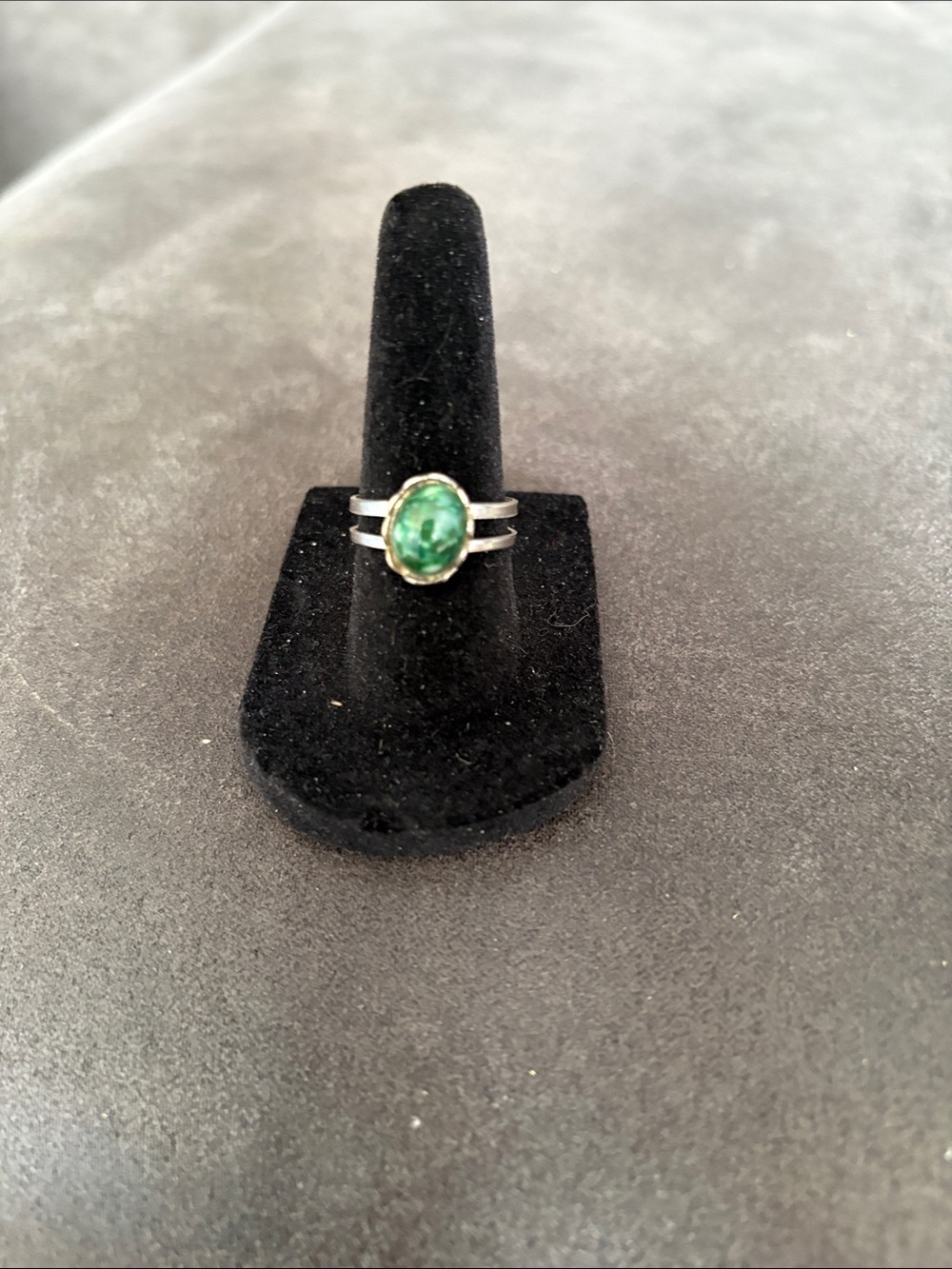 Silver Ring with Green Oval Stone - Elegant Women's Jewelry